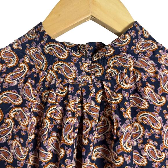 Vanessa Bruno Paolo Paisley Print Long Sleeve Mock Neck Silk Blend Top Size 8 - Picture 7 of 13